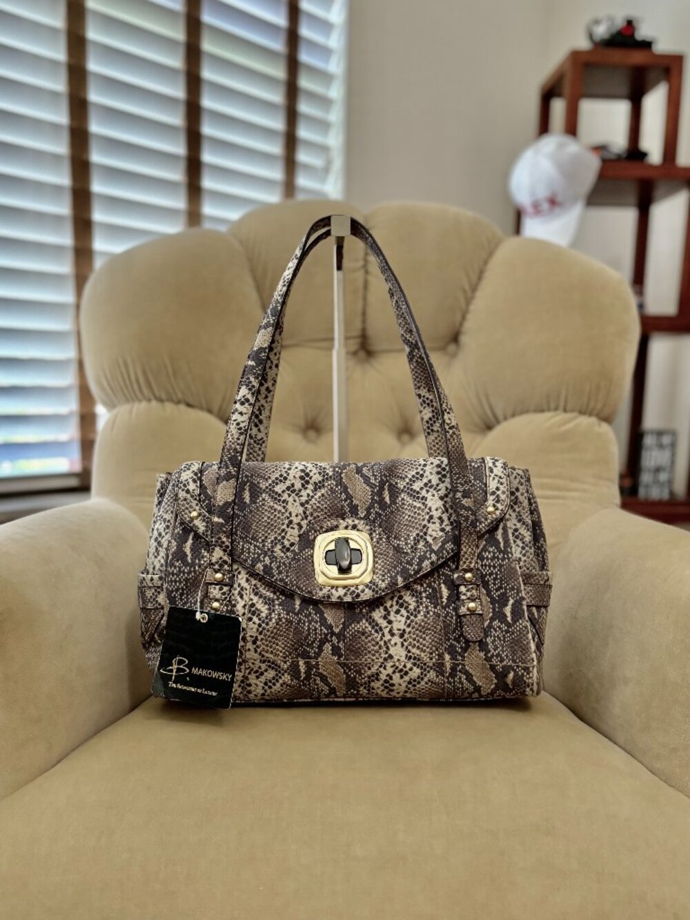 NEW Auth B MAKOWSKY Iconic Claudine Genuine Python Embossed Leather Satchel Bag